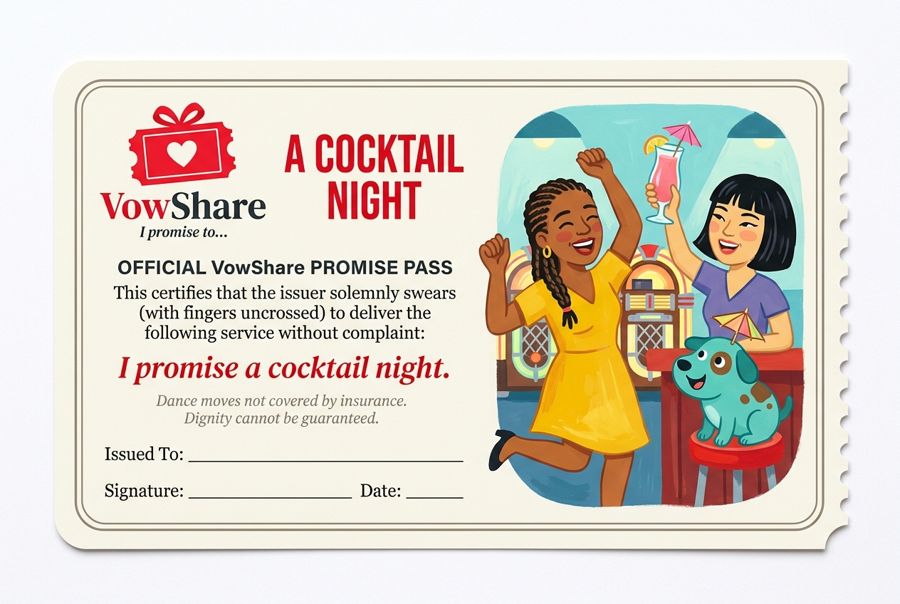 VowShare card: I promise a cocktail night.