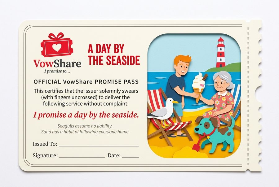 VowShare card: I promise a day by the seaside.