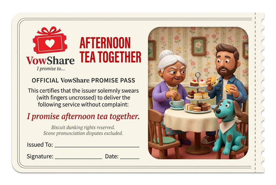 VowShare card: I promise afternoon tea together.