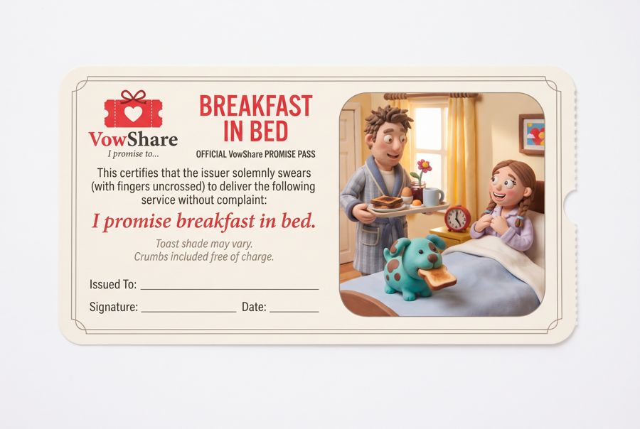 VowShare card: I promise breakfast in bed.