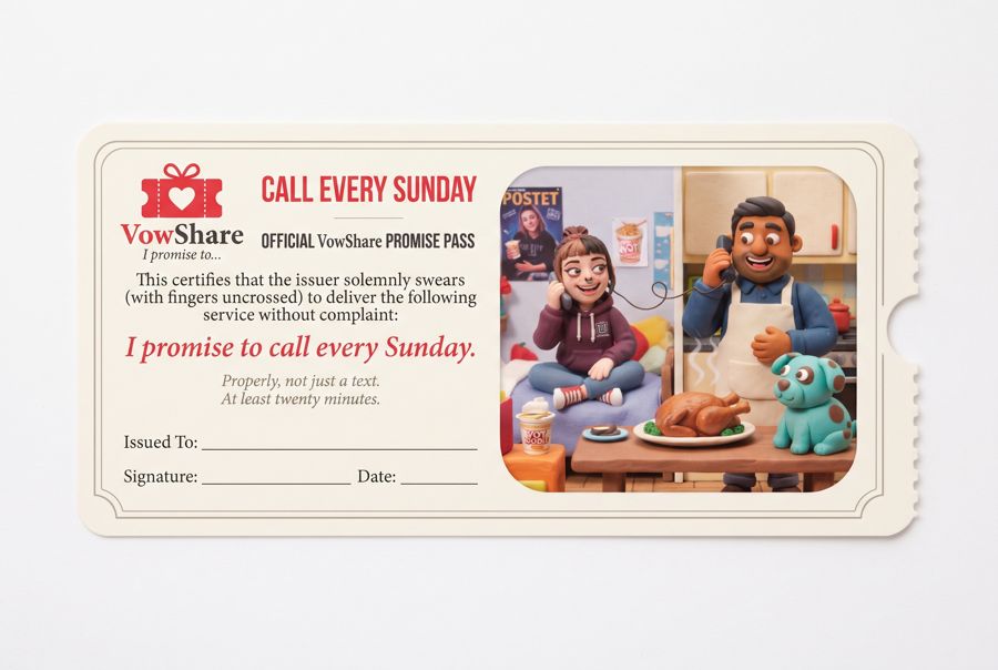 VowShare card: I promise to call every Sunday.