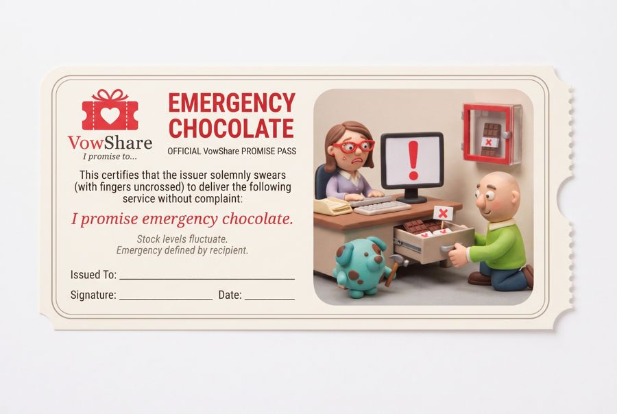 VowShare card: I promise emergency chocolate.