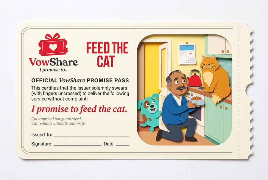 VowShare card: I promise to feed the cat.