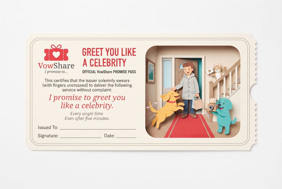 VowShare card: I promise to greet you like a celebrity.