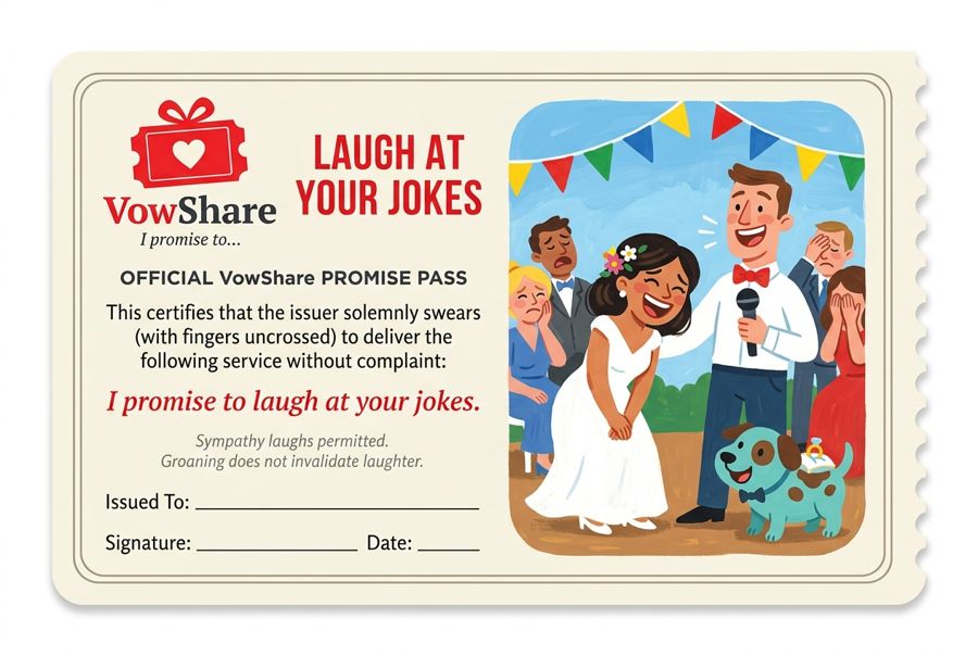 VowShare card: I promise to laugh at your jokes.