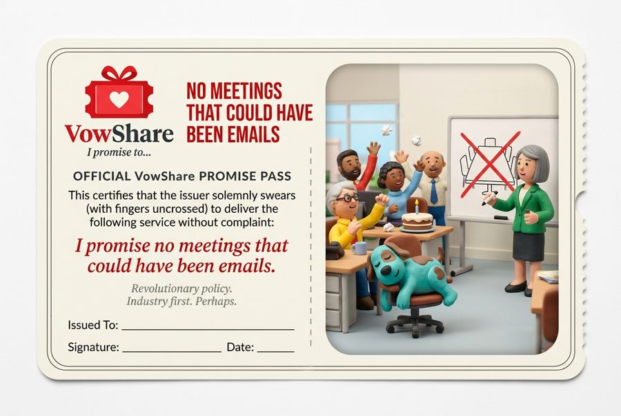 VowShare card: I promise no meetings that could have been emails.