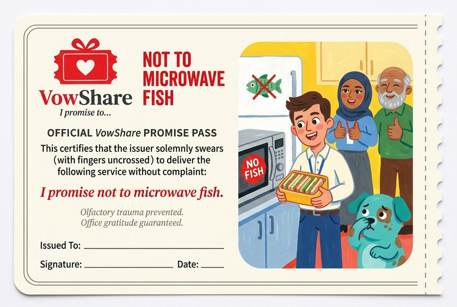 VowShare card: I promise not to microwave fish.
