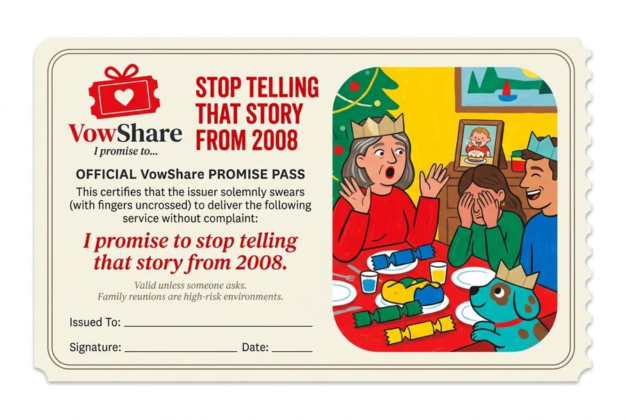 VowShare card: I promise to stop telling that story from 2008.
