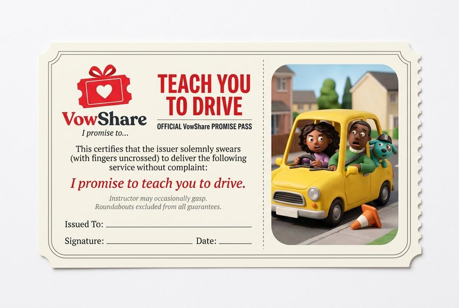 VowShare card: I promise to teach you to drive.