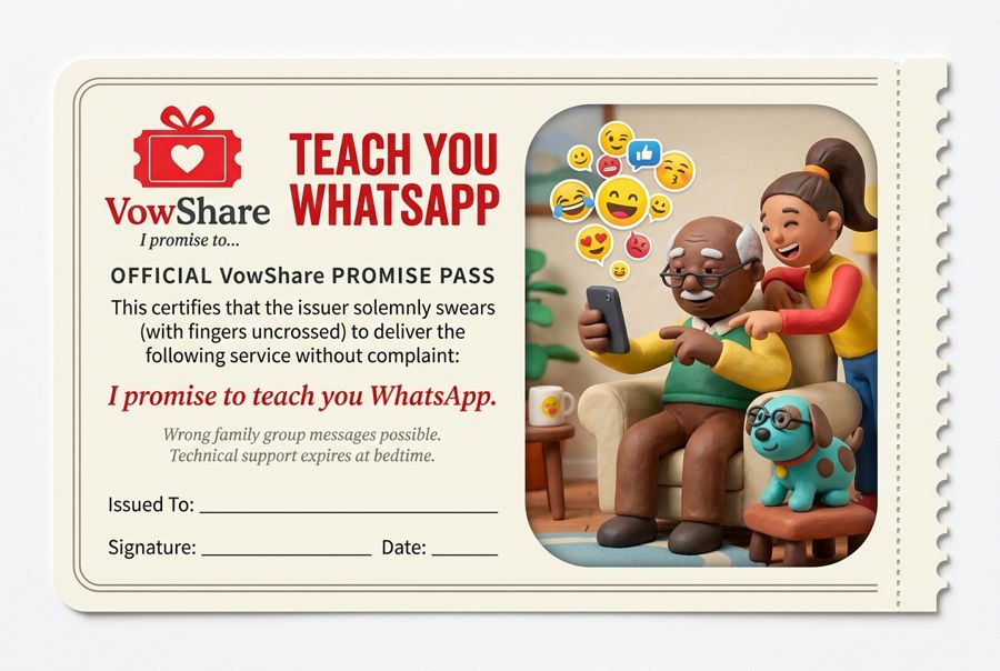 VowShare card: I promise to teach you WhatsApp.
