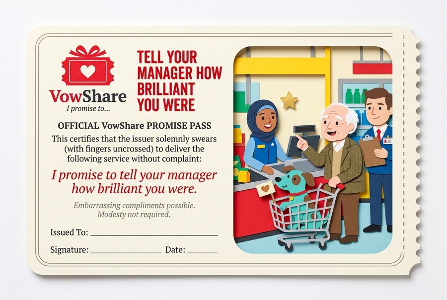 VowShare card: I promise to tell your manager how brilliant you were.