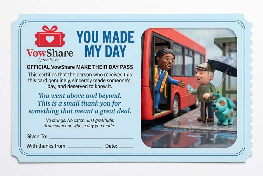 VowShare card: You went above and beyond. This is a small thank you for something that meant a great deal.