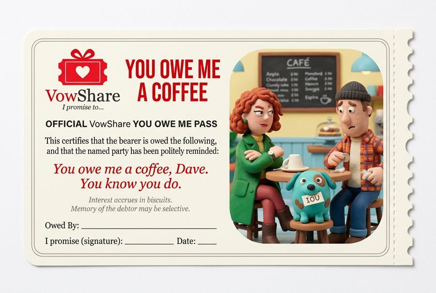 VowShare card: You owe me a coffee, Dave. You know you do.